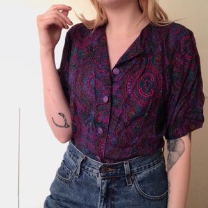 70s Vintage Paisley Blouse